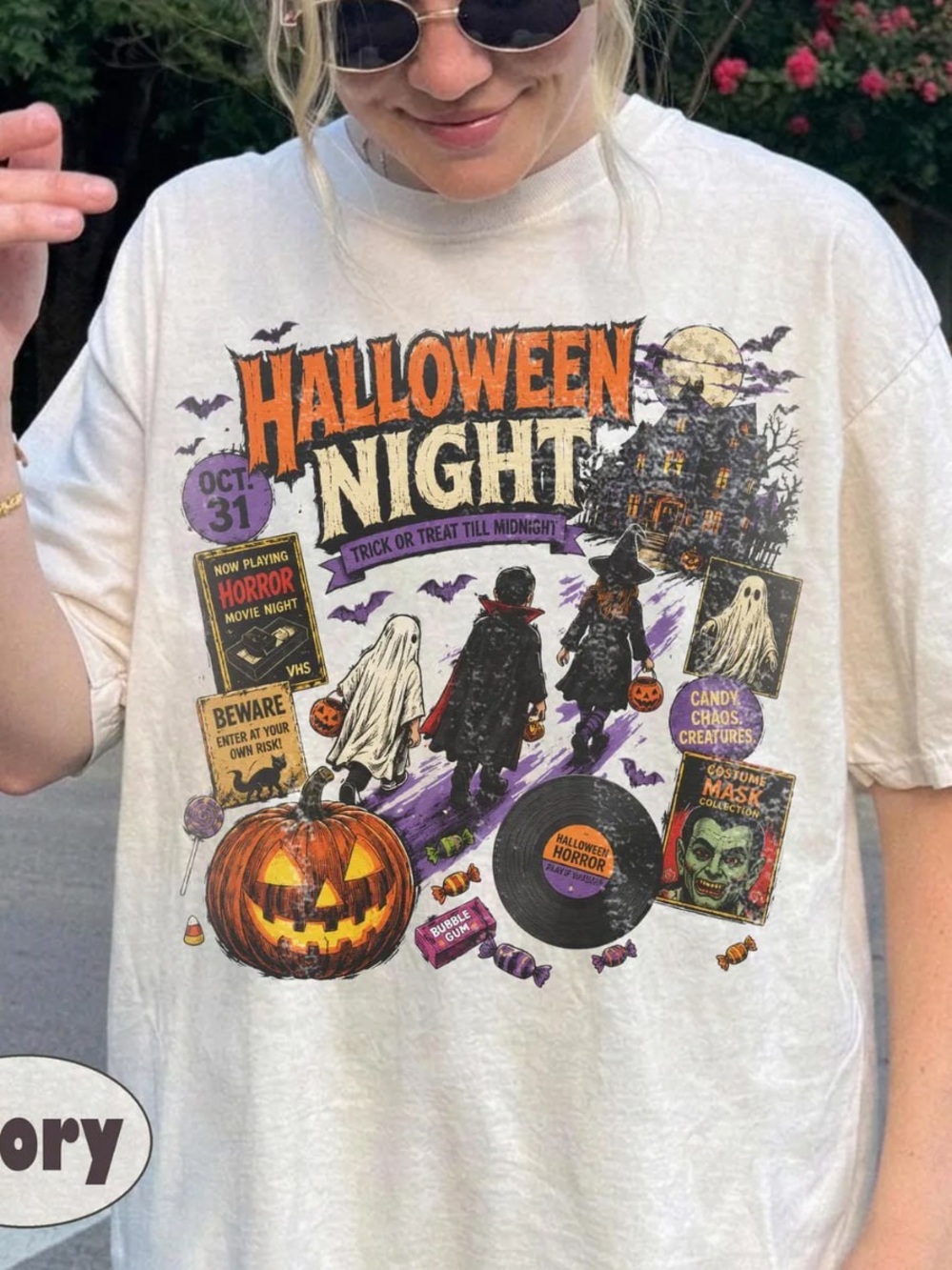 Comfort Colors Halloween Night Graphic Tee - Ivory with Orange, Purple, Black